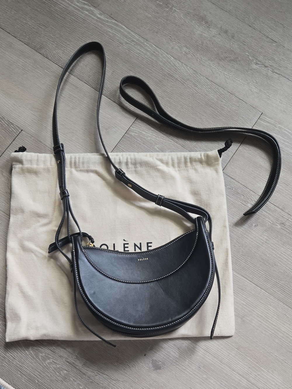 Polène Numéro Dix Smooth Leather Crossbody Bag, Black, Dust Bag Included